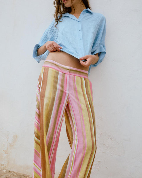 STRIPED WIDE-LEG TROUSERS
