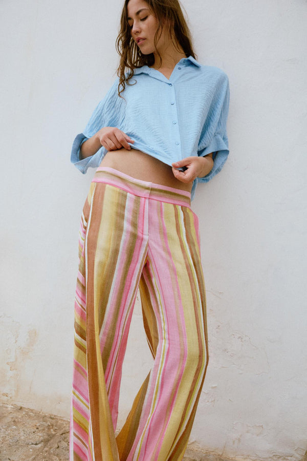 STRIPED WIDE-LEG TROUSERS