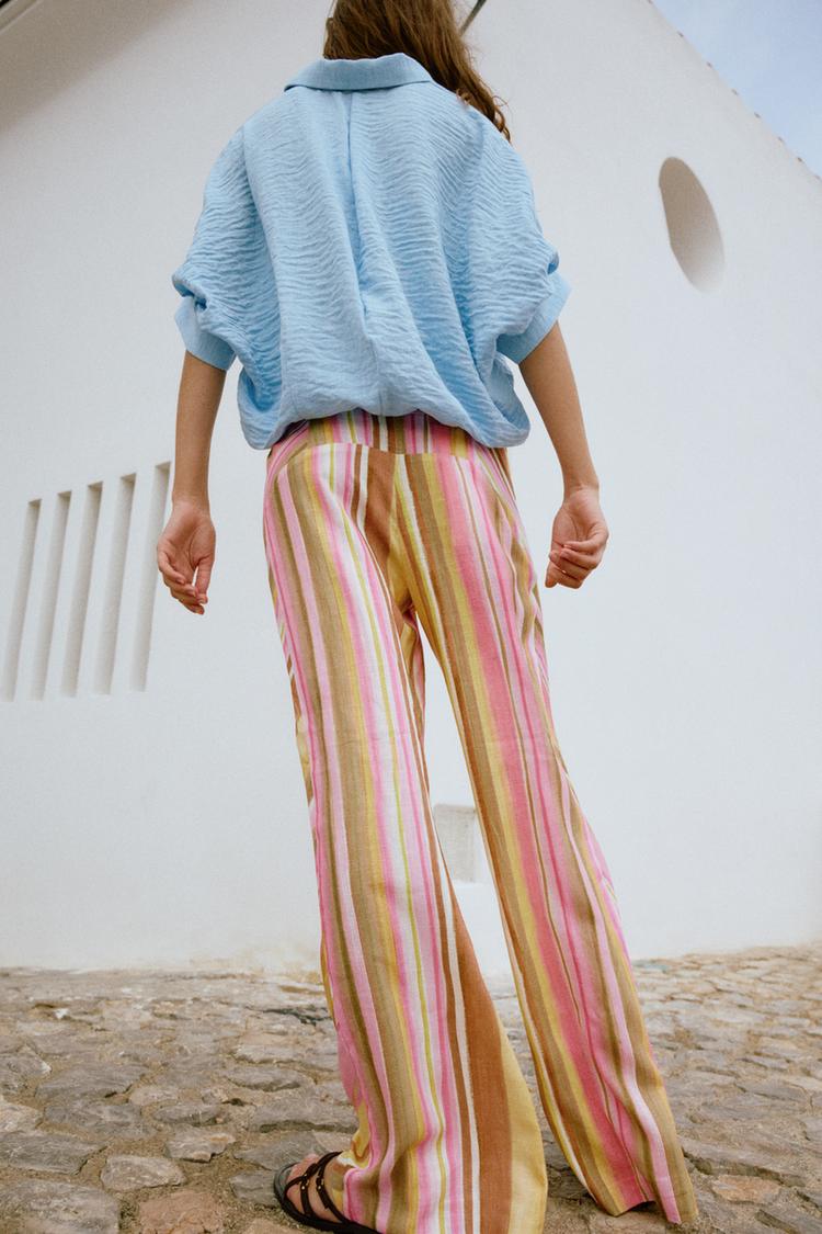 STRIPED WIDE-LEG TROUSERS