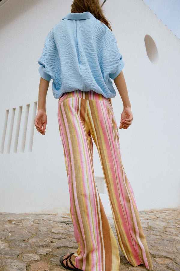 STRIPED WIDE-LEG TROUSERS