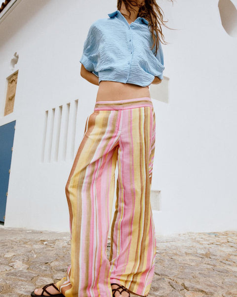 STRIPED WIDE-LEG TROUSERS